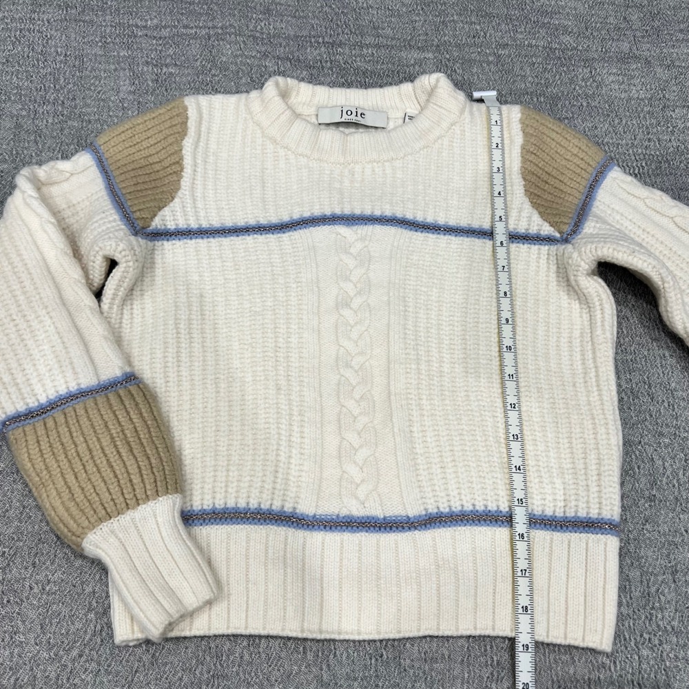 Joie Ivor Colorblock Chunky Cable Knit Wool Sweater Womens XS Cream Old Money - Picture 7 of 15